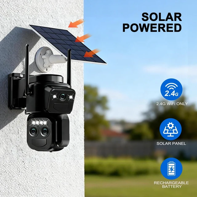 Alt view image 2 of 5 - 4K Triple Lens Solar Security Cameras Wireless Outdoor, 360 Pan/Tilt