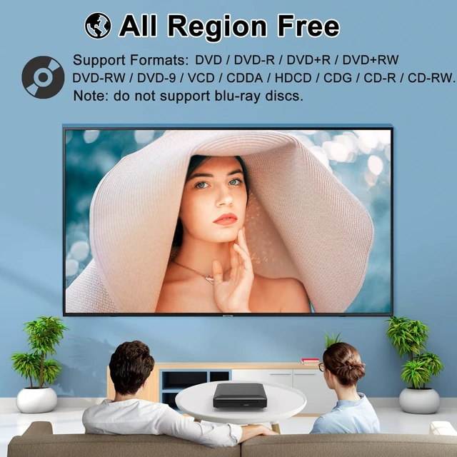 Alt view image 4 of 5 - Compact DVD Player for TV, All Region Free HDMI DVD Player, 1080P HD Small Mini DVD/CD Player with USB Input, Remote Control, HDMI & RCA Cable Included