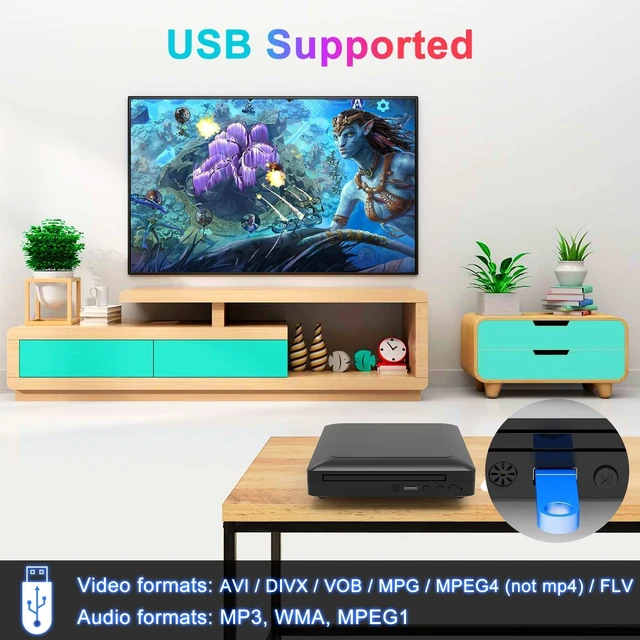 Alt view image 5 of 5 - Compact DVD Player for TV, All Region Free HDMI DVD Player, 1080P HD Small Mini DVD/CD Player with USB Input, Remote Control, HDMI & RCA Cable Included