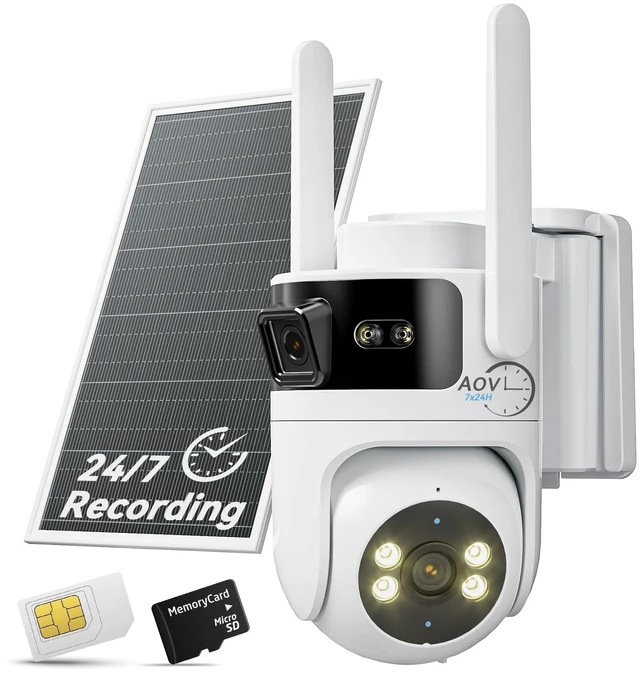 Main image of Dual Lens 4G LTE Cellular Security Camera, No WiFi AOV 24/7 Recording