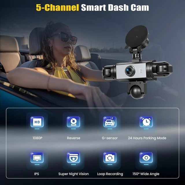 Alt view image 2 of 5 - 5 Channel 360 Dash Cam Front and Rear Inside Left Right