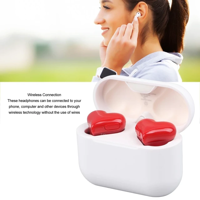 Alt view image 4 of 5 - Bluetooth Earbuds, Heart Shaped Earphones with Charging Case, 30mAh HiFi Stereo Bass Portable in Ear Headphones with 3 Pairs of Different Sizes Earbuds