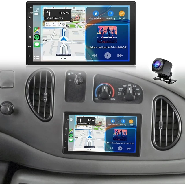 Main image of 7" Car Stereo Upgrade for Ford E150 E250 E350 1998-2008 with Wireless CarPlay and Android Auto, Double Din Android 14 Touchscreen for E150lave Radio w/GPS Bluetooth WiFi FM RDS SWC Camera Mic,