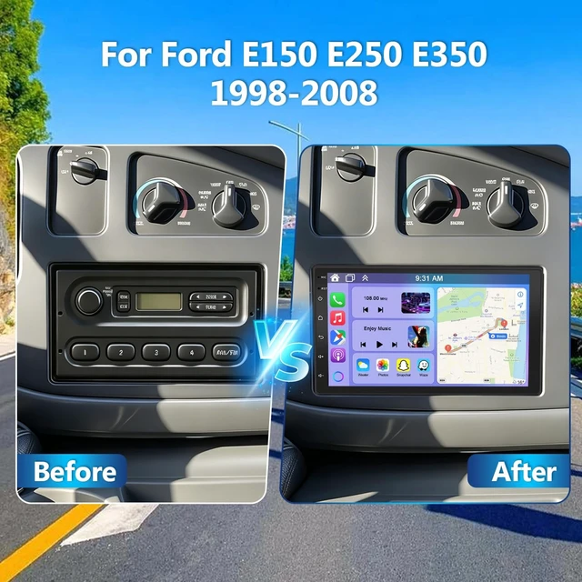 Alt view image 2 of 5 - 7" Car Stereo Upgrade for Ford E150 E250 E350 1998-2008 with Wireless CarPlay and Android Auto, Double Din Android 14 Touchscreen for E150lave Radio w/GPS Bluetooth WiFi FM RDS SWC Camera Mic,