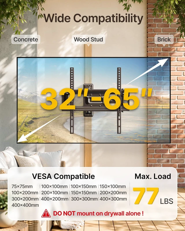 Alt view image 2 of 5 - monTEK Outdoor Full Motion TV Wall Mount for 32-65 Inch TVs