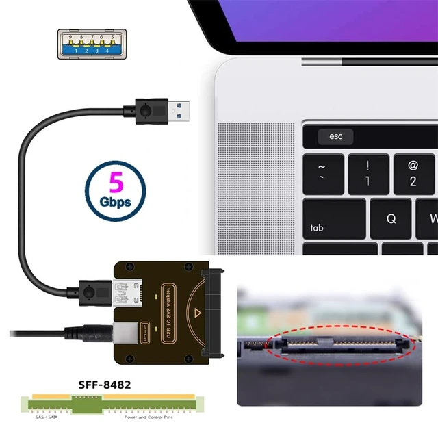 Alt view image 2 of 5 - Xiwai SAS SFF-8482 29Pin to USB 3.0 5Gbps Raid Hard Disk Drive Adapter with Chipset and Power Port (12V/3A Power Supply)