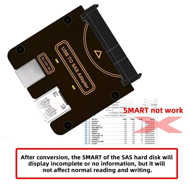 Alt view image 5 of 5 - Xiwai SAS SFF-8482 29Pin to USB 3.0 5Gbps Raid Hard Disk Drive Adapter with Chipset and Power Port (12V/3A Power Supply)