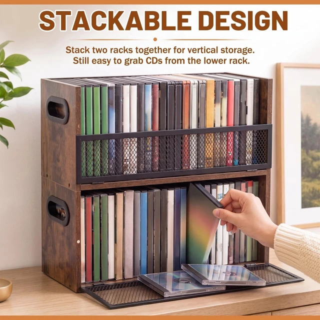 Alt view image 4 of 5 - Geelin 2 Pack Stackable DVD Storage Rack, CD/DVD Storage Organizers