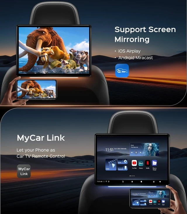 Alt view image 4 of 5 - 13.5" Android Headrest Monitor Screen Portable Car TV Supports Phone MirrorLink/HDMI in OUT/5G WiFi/Bluetooth/USB Rear Seat Entertainment Video Player 4G Ram+64G ROM 1PC