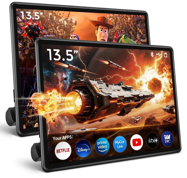 Main image of 13.5" Android Headrest Monitor Screen Portable Car TV Supports Phone MirrorLink/HDMI in OUT/5G WiFi/Bluetooth/USB Rear Seat Entertainment Video Player 4G Ram+64G ROM 1PC