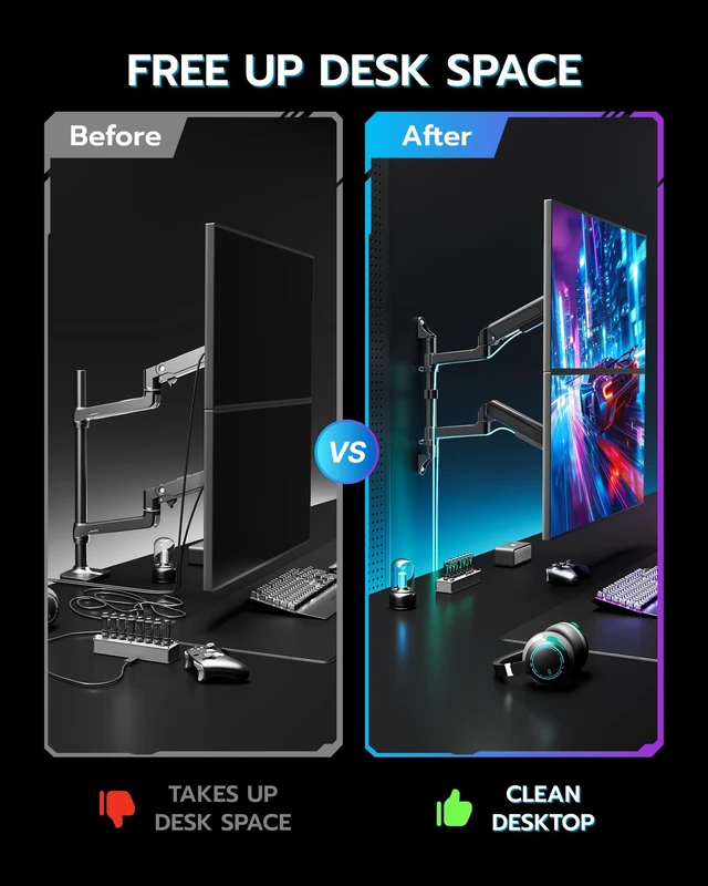 Alt view image 4 of 5 - ARES WING 17-40 Inch Ultrawide Vertical Dual Monitor Wall Mount, Black