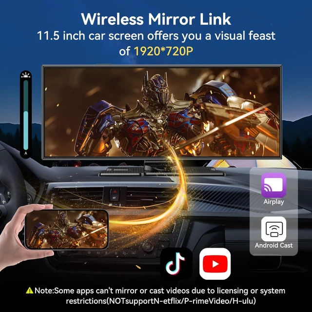 Alt view image 5 of 5 - Carplay Screen for Car, 11.5" Wireless Carplay Screen with 4K Dash Cam, 1080P Rear Camera, Portable Car Stereo with A-pple CarPlay & Android Auto Screen, MirrorLink/TF Card/Siri/Bluetooth/AUX/F