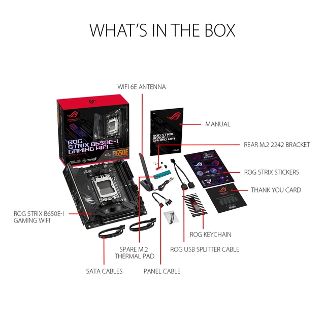Alt view image 5 of 5 - ASUS ROG Strix B650E-I Gaming WiFi AMD Ryzen AM5 mini-ITX motherboard, 10 + 2 power stages, DDR5, two M.2 slots, PCIe 5.0, 2.5G LAN, WiFi 6E, USB 3.2 Gen 2x2 Type-C port, and Aura Sync RGB lighti