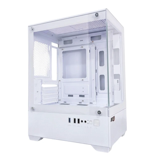 Alt view image 2 of 5 - JEMIP Evo X Gaming PC Case, White, Tempered Glass Panels, 3 ARGB Fans Included, Micro-ATX Computer Case, Gaming Chassis