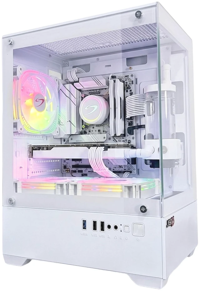 Main image of JEMIP Evo X Gaming PC Case, White, Tempered Glass Panels, 3 ARGB Fans Included, Micro-ATX Computer Case, Gaming Chassis