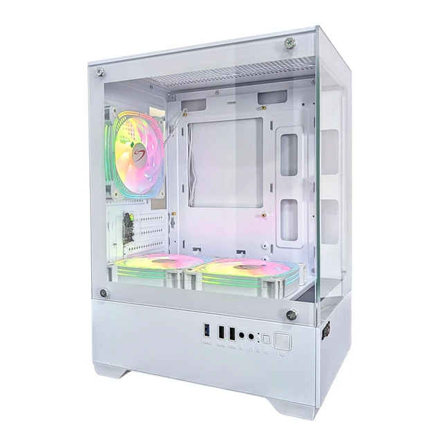 Alt view image 3 of 5 - JEMIP Evo X Gaming PC Case, White, Tempered Glass Panels, 3 ARGB Fans Included, Micro-ATX Computer Case, Gaming Chassis