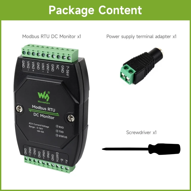 Alt view image 2 of 5 - Waveshare Industrial 4-Ch DC Monitoring Module, 16-bit High-Precision Acquisition, Supports Voltage and Current Measurement, Modbus RTU Protocol, with Various Isolation and Protection Circuits