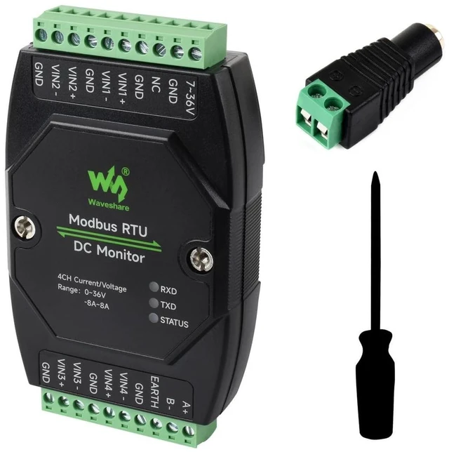 Main image of Waveshare Industrial 4-Ch DC Monitoring Module, 16-bit High-Precision Acquisition, Supports Voltage and Current Measurement, Modbus RTU Protocol, with Various Isolation and Protection Circuits