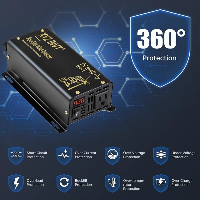 Alt view image 4 of 5 - XYZ INVT 300W Pure Sine Wave Inverter DC 48V to AC 110V 120V Power Converter 600W Peak with LED Display for Most Small Power Appliances