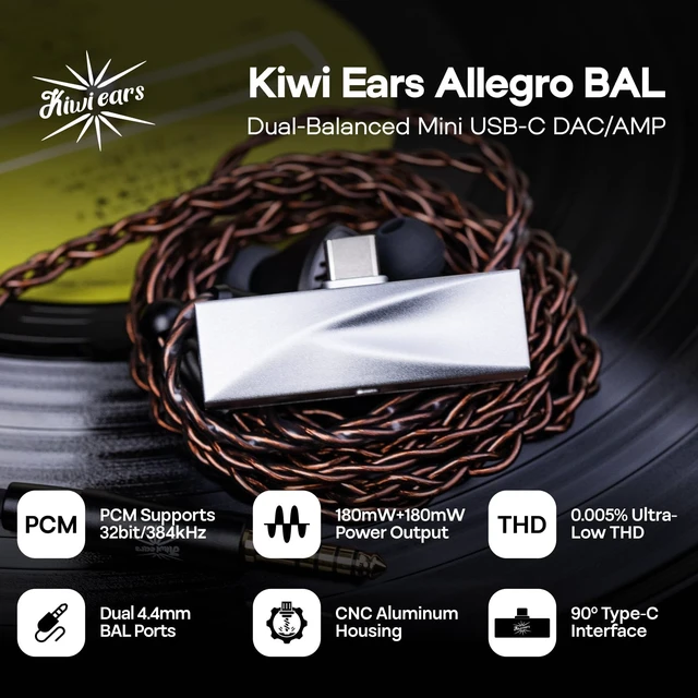 Alt view image 5 of 5 - Linsoul Kiwi Ears Allegro BAL Mini USB-C IEM DAC AMP, Dual 4.4mm BA Output