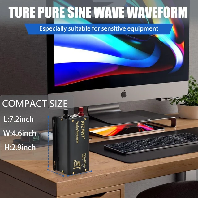 Alt view image 5 of 5 - XYZ INVT 300W Pure Sine Wave Inverter DC 48V to AC 110V 120V Power Converter 600W Peak with LED Display for Most Small Power Appliances