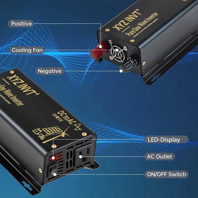 Alt view image 3 of 5 - XYZ INVT 300W Pure Sine Wave Inverter DC 48V to AC 110V 120V Power Converter 600W Peak with LED Display for Most Small Power Appliances