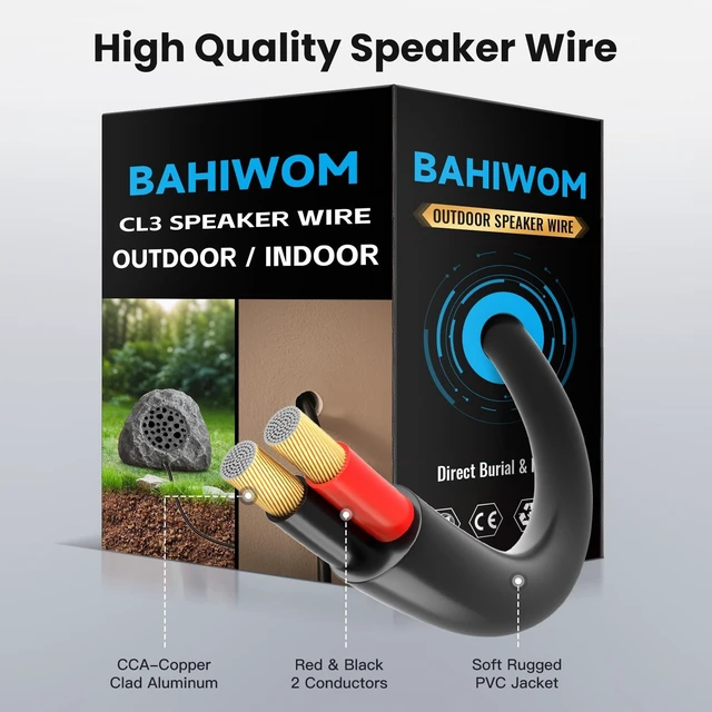 Alt view image 2 of 5 - BAHIWOM Outdoor Speaker Wire 14 Gauge 500FT CL3 Rated CCA Speaker Cable