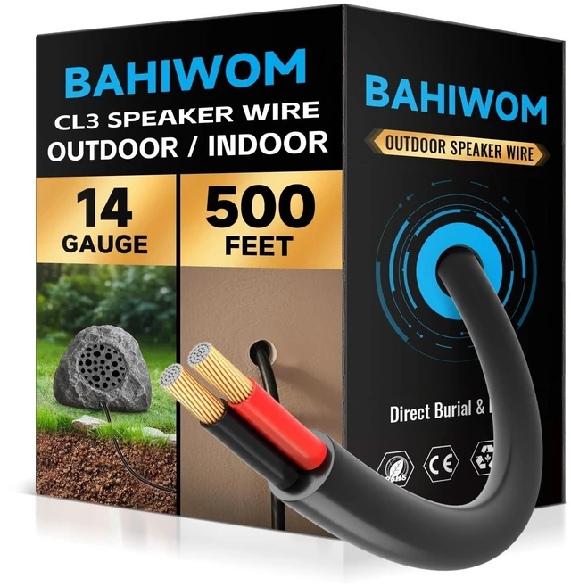 Main image of BAHIWOM Outdoor Speaker Wire 14 Gauge 500FT CL3 Rated CCA Speaker Cable