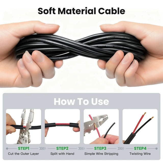 Alt view image 5 of 5 - BAHIWOM Outdoor Speaker Wire 14 Gauge 500FT CL3 Rated CCA Speaker Cable
