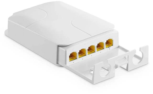 Main image of MokerLink Outdoor 5 Port Gigabit PoE Extender, IEEE 802.3 af/at/bt Repeater 90W, 10/100/1000Mbps, 1 In 4 Out, Wall Mount Waterproof Passthrough Switch