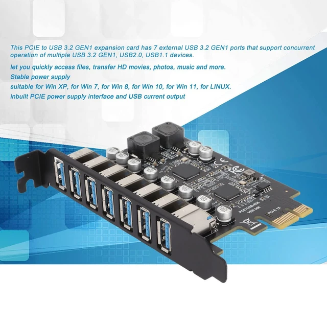 Alt view image 2 of 5 - VELATEMOR PCIE Expansion Card 7 Port, 7 Ports USB 3.2 GEN1 Hub Controller Adapter, 5Gbps High Speed Transmission Stable Power USB 3.2 GEN1 Front Expansion Card