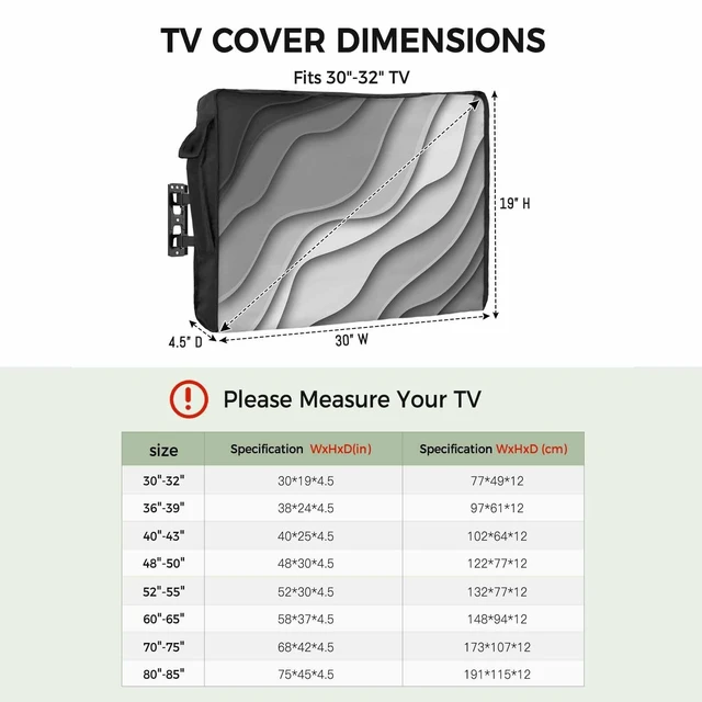 Alt view image 2 of 5 - Black Grey Gradient Outdoor TV Cover Waterproof Weatherproof, Abstract Geometric Television Covers for 30 to 32 Inch Modern Ombre Outside TV Screen Protector Shield, 30"W x 19"H x 4.5"D