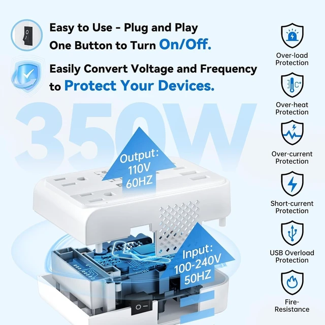 Alt view image 2 of 5 - DOACE 350W Voltage Converter US to Europe 220V to 110V Converter