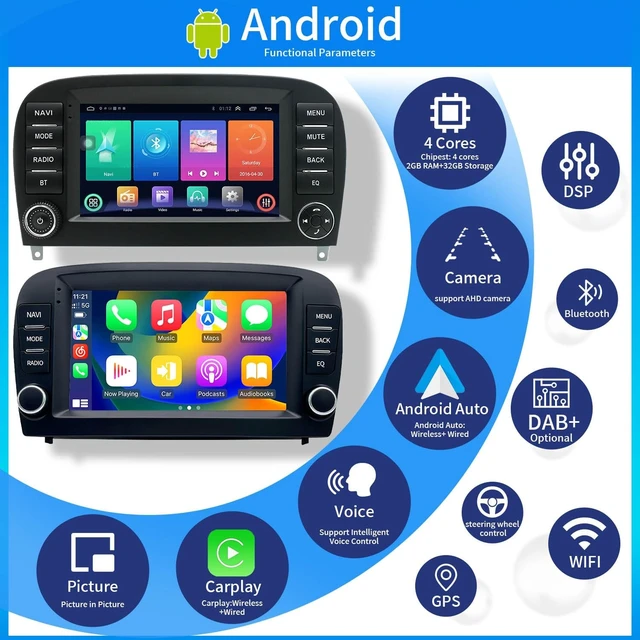 Alt view image 3 of 5 - 7 inch AHD GPS Sat NAV Navigation Navigator Canbus Car Radio Player Stereo CarPlay Android + Rear View Camera Compatible with Mercedes-Benz SL R230 SL55AMG SL63AMG SL65AMG SL280 SL300 SL350 SL500