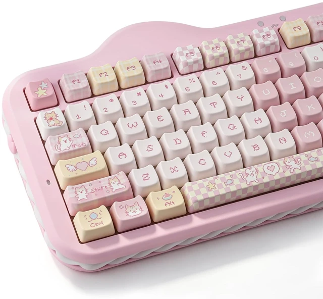 Main image of TYRIXKI PBT Keycaps,132 Keys Cute Pink Pixel Cat Keycaps