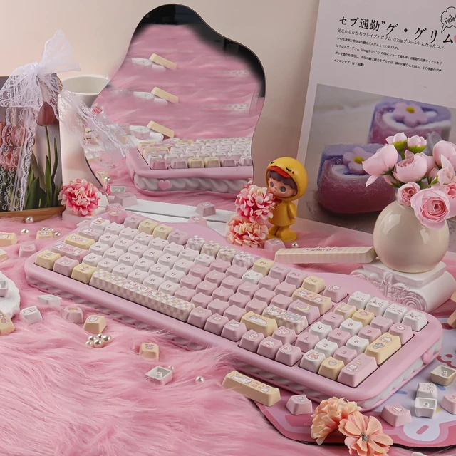 Alt view image 3 of 5 - TYRIXKI PBT Keycaps,132 Keys Cute Pink Pixel Cat Keycaps