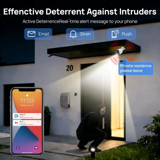 Alt view image 5 of 5 - VIKYLIN 4K PoE IP Bullet Camera Outdoor with 98ft Full Color Night Vision