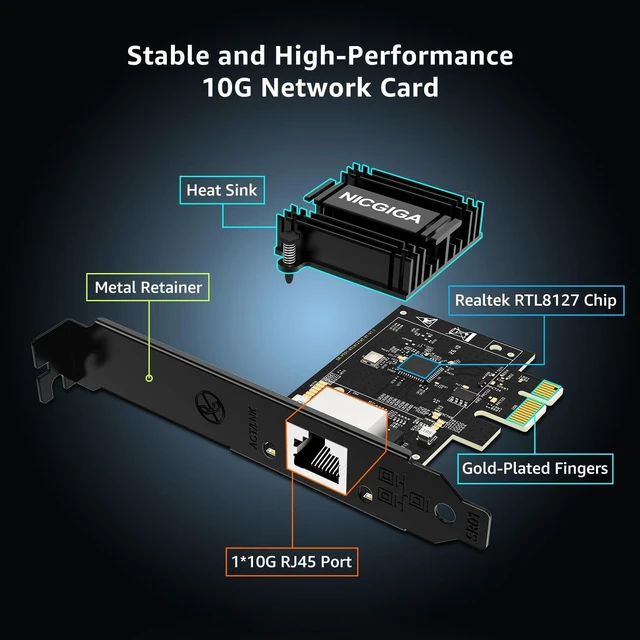 Alt view image 2 of 5 - NICGIGA 10Gb PCIe 4.0 x1 Network Card, Realtek RTL8127 Ethernet Adapter.