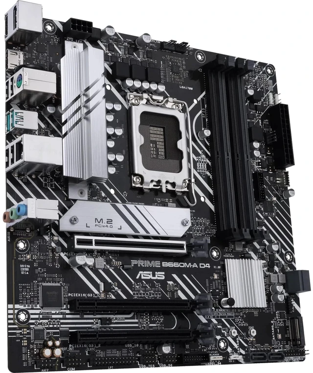 Main image of ASUS Prime B660M-A D4 LGA 1700(Intel 12th Gen) mATX Motherboard (PCIe 4.0, DDR4,2xM.2 Slots, 1Gb LAN, DP,2 x HDMI, Rear USB 3.2 Gen 2, Front USB 3.2 Gen 1 Type-C, Aura Sync)