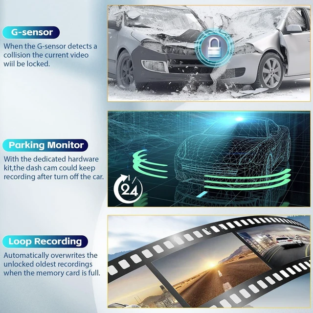 Alt view image 4 of 5 - 1080P Mirror Dash Cam 9.66" 3 Channel Front Rear Inside View Mirror Camera