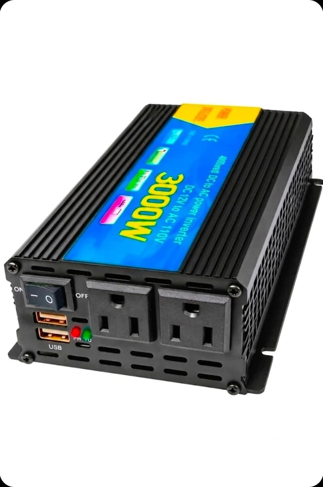 Main image of 3000W High-Power DC to AC Inverter 12V to 110V/120V Converter with Dual USB Ports, Dual AC Outlets, Cigarette Lighter Adapter, Battery Cable for Cars Trucks RVs, Camping Home Backup (Black, 3000W)