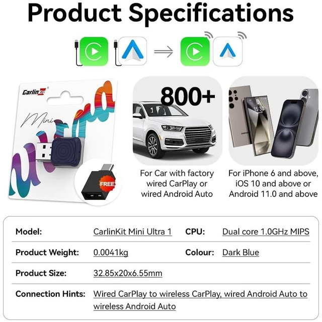 Alt view image 2 of 5 - Carlinkit Mini Ultra 1 Wireless CarPlay & Android Auto Dongle