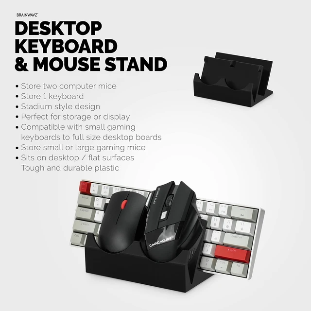 Alt view image 4 of 5 - BRAINWAVZ Desktop Keyboard & Dual PC Mouse Stand Holder, Suitable for Small Or Large Keyboards, Gaming & Office Mice - Organize Your Work Or Game Space and Keep it Clutter-Free (DK03)