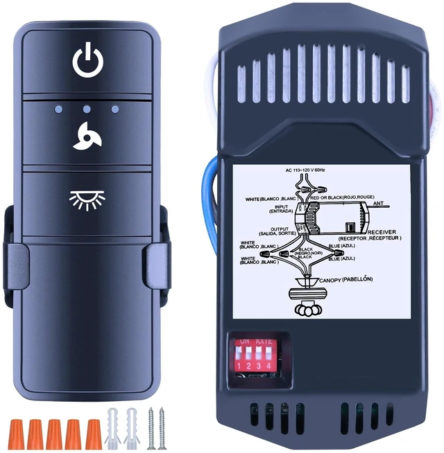 Main image of RYQIF RRTXO01R Replacement Remote Control fits Hampton Bay Home Decorators Collection Hunter KUJCE10318, ZAAZPHD-3 with Wall Mount