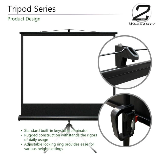 Alt view image 3 of 5 - Elite Screens Tripod, 120-Inch 4:3 Portable Projector Screen with Stand MaxWhite 2, 1.1 Gain, Adjustable Indoor Outdoor Pull Up Projection Screen for Home Theater, Office & Classroom, T120UWV1, Black