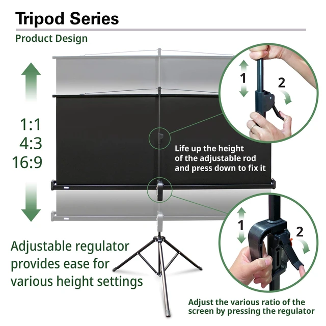 Alt view image 2 of 5 - Elite Screens Tripod, 120-Inch 4:3 Portable Projector Screen with Stand MaxWhite 2, 1.1 Gain, Adjustable Indoor Outdoor Pull Up Projection Screen for Home Theater, Office & Classroom, T120UWV1, Black