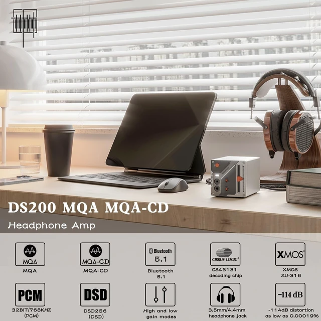 Alt view image 3 of 5 - SMSL DS200 Headphone Amp DAC Bluetooth 5.1 Dual CS43131 Chip DAC Amp 3.5mm/4.4mm Balanced HP MQA/MQA-CD Full Decoder XMOS XU-316 32bit/768kHz DSD256 USB/BT/Optical/Coaxial Input for PC Home Audio DAC