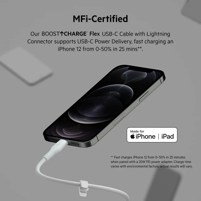 Alt view image 3 of 5 - Belkin USB C to Lightning Cable 6.6ft Fast iPhone Charger Cord