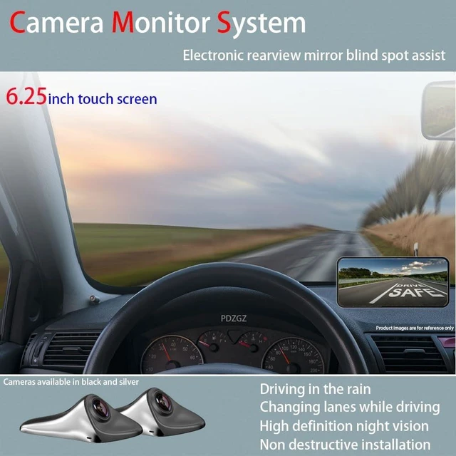 Alt view image 5 of 5 - PDZGZ 6.25inch Car Side View Blind Area System,Left and Right Blind spot Camera Driving Recorder BSD Warning Monitoring(Camera Monitor System) (6.25" Silver)