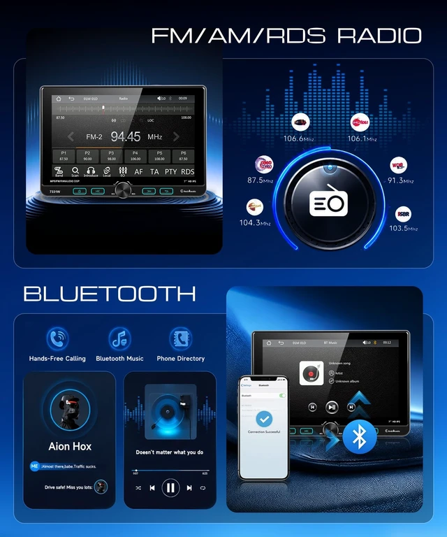 Alt view image 4 of 5 - 7 Inch Single Din Car Stereo with Wired/Wireless CarPlay Android Auto